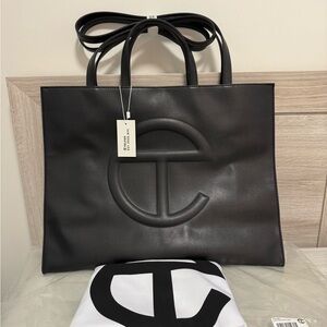 Telfar Black Embossed Logo Tote